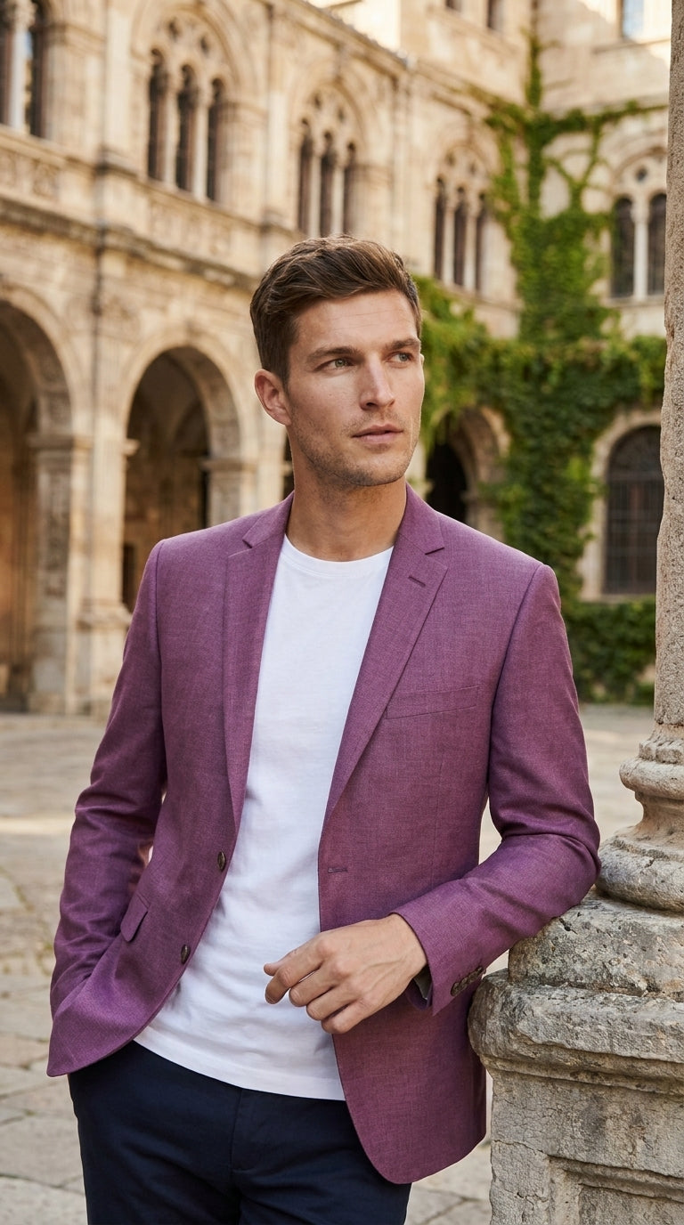 Men’s Berry Mauve Blazer – Classic 2-Button Wedding, Business and Smart-Casual Sport Coat in light purple lavender color - 36 Short