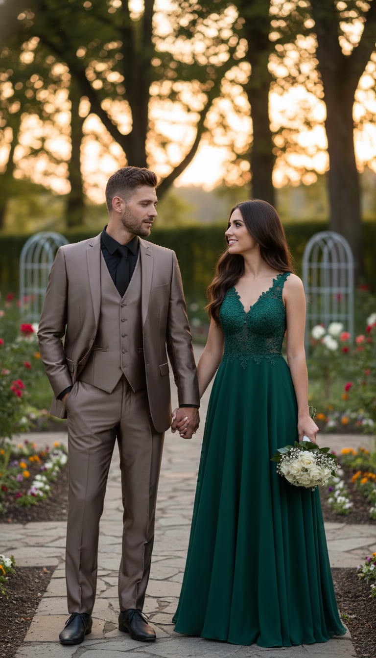 Menâ€™s Sateen Shiny Metallic Mocca Taupe Gold Bronze 3-Piece Suit Set â€“ Shiny Finish slim Fit Formal and Party Suit - 34 Short or Extra Small