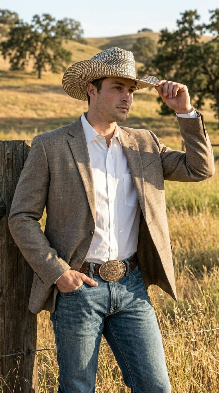 Men’s Dark Tan Taupe Light Brown Western Cowboy Blazer – Classic Country Style Jacket for Wedding, Casual Country Jacket Textured - 36 Short