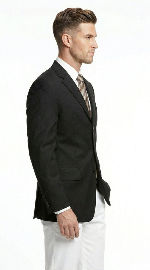 Men’s Black Three Button Blazer – Classic Formal Suit Jacket for Business, Office, Sport Coat