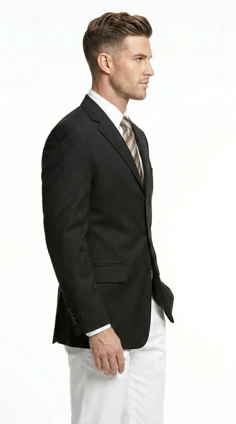 Men’s Black Three Button Blazer – Classic Formal Suit Jacket for Business, Office, Sport Coat - 36 Short
