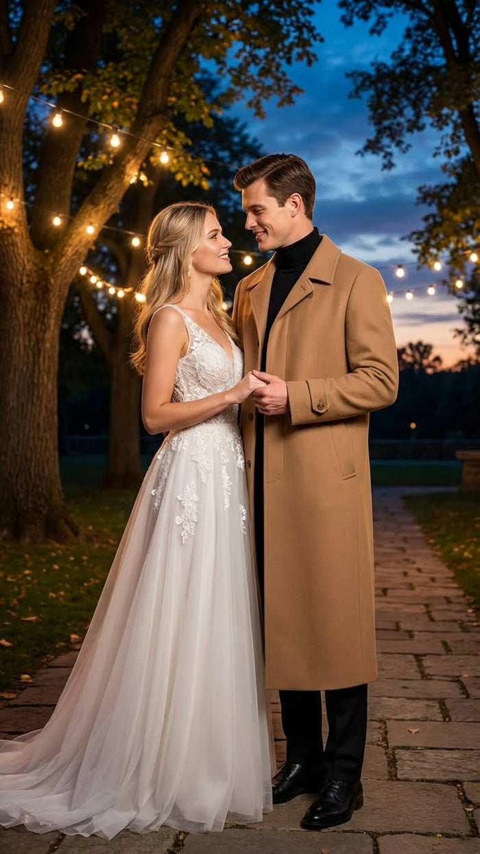 Mens Full-Length Camel Overcoat Classic Long Microfiber-Blend Coat for Winter and Formal Wear Maxi Duster Coat