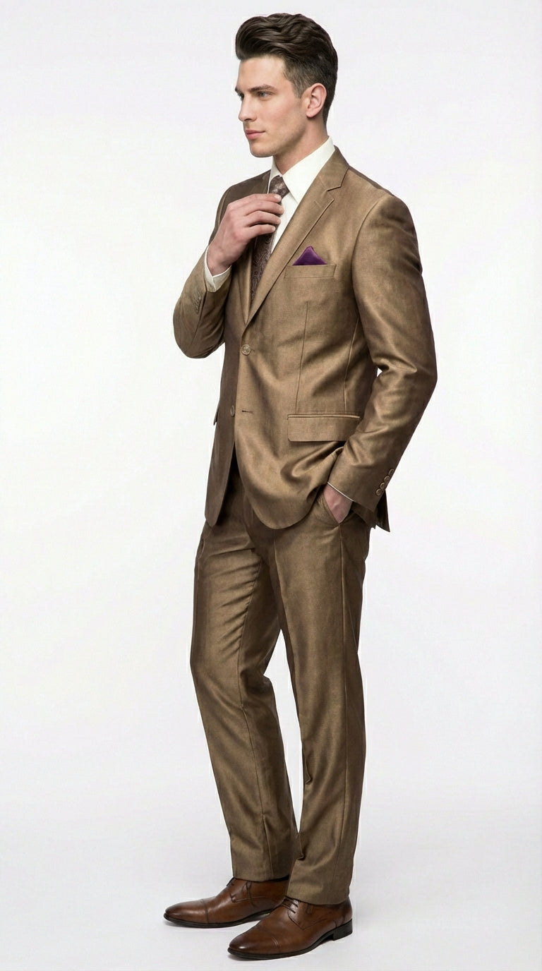 Mens Gold Brown Tan Beige Khaki Bronze Formal Suit – Luxury Metallic Finish Wedding and Prom Suit for Men - 34 Short or Extra Small