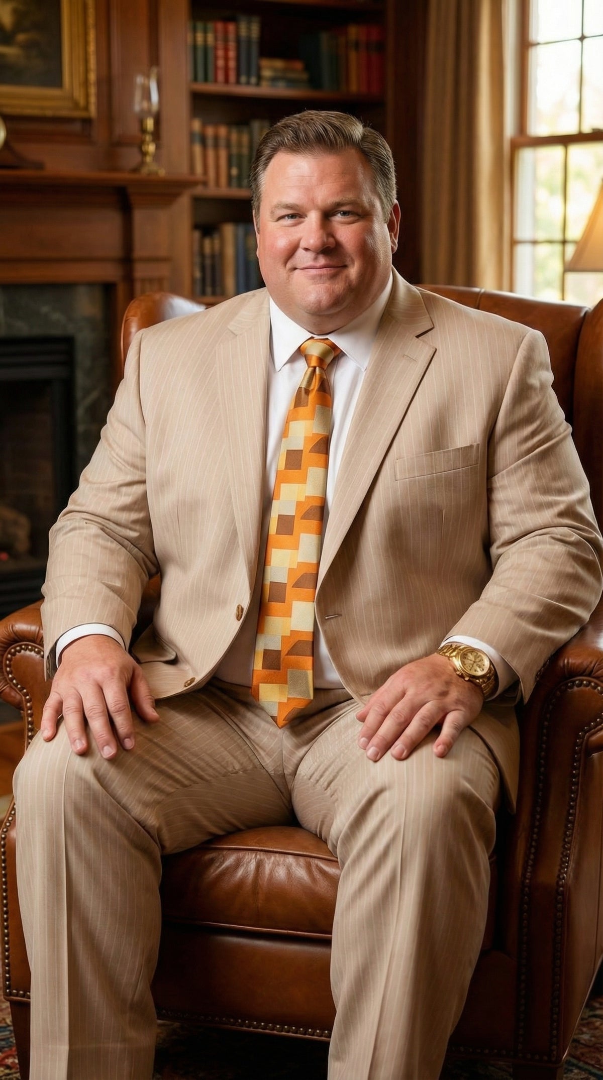Vitali Mens Natural Beige Pinstripe Suit Summer Tan Pinstripe  Weddings and Business Wear