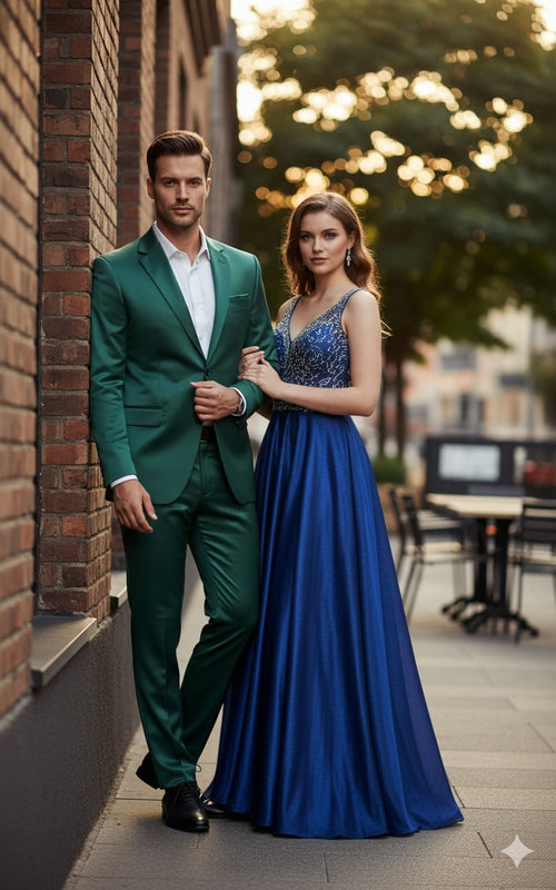 Mens Shiny emerald Green Sateen 2-Piece Slim Fit Suit Formal Blazer and Pants Set Prom Wedding