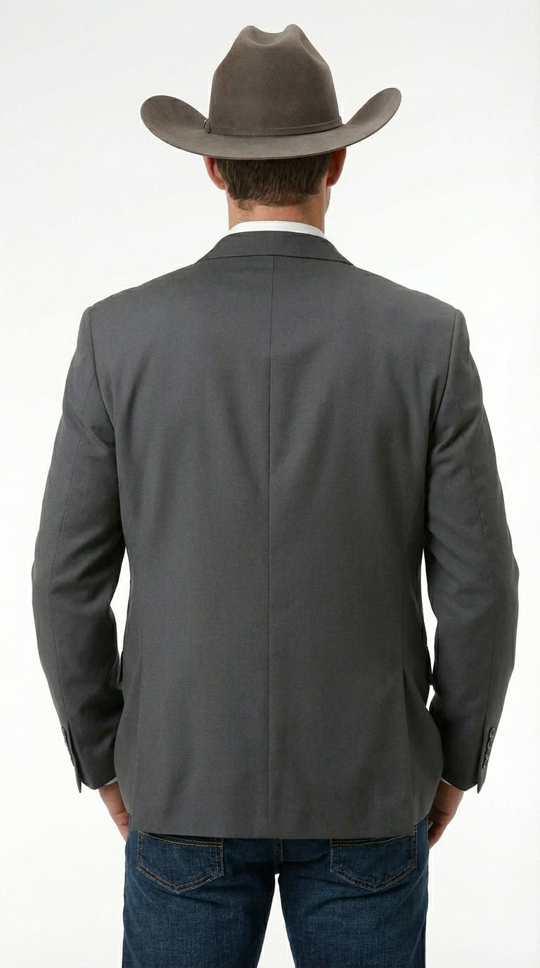 Mens Charcoal Grey Three Buttons Western Blazer – Classic Fit Cowboy Style Three Button Formal Dress Jacket - 34 Short