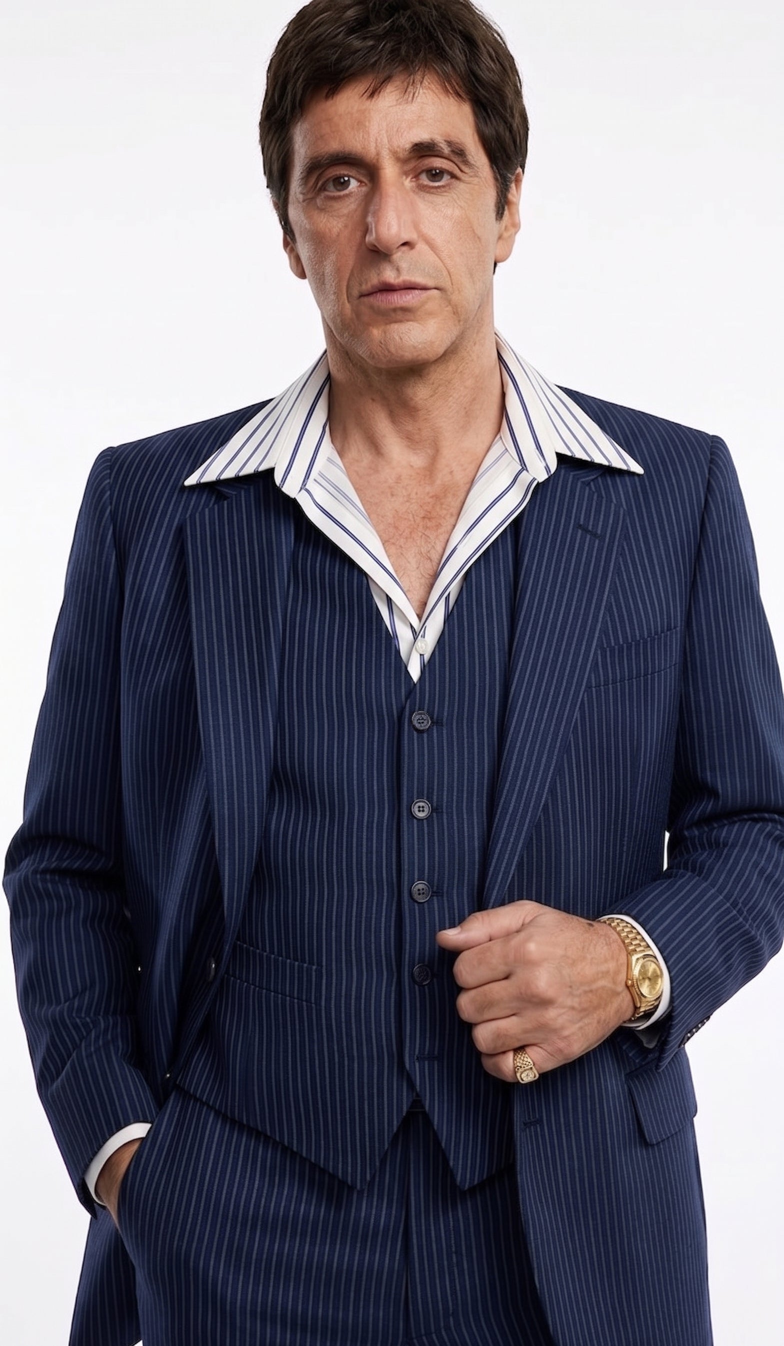 Tony Montana’s Blue Pinstripe 3 Piece Suit – Men’s Vintage Blue Striped Suit for Wedding, Prom and Classic Formal Wear - 34 Short or Extra Small