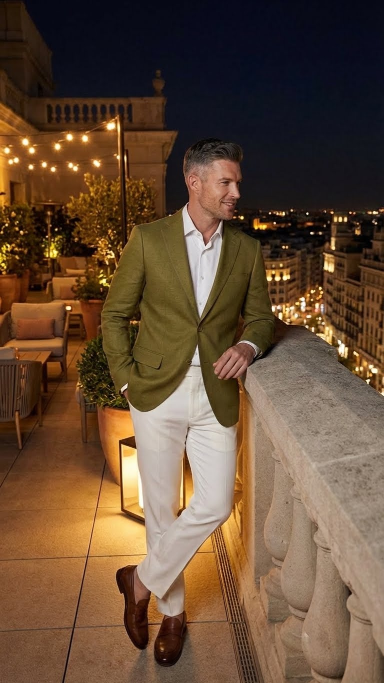 Menâ€™s Olive Green Blazer Sport Coat â€“ Linen Fabric Summer in pistachio sage green - 36 Short