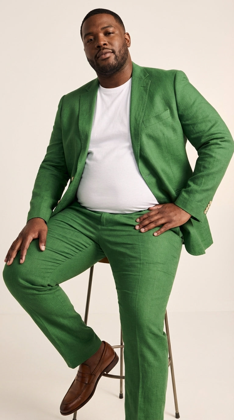 Men’s Emerald Green Linen Suit Set – Lightweight Summer Blazer and Pants, Casual Formal Summer Suit, Breathable Wedding Party Outfit - 34 Short or Extra Small