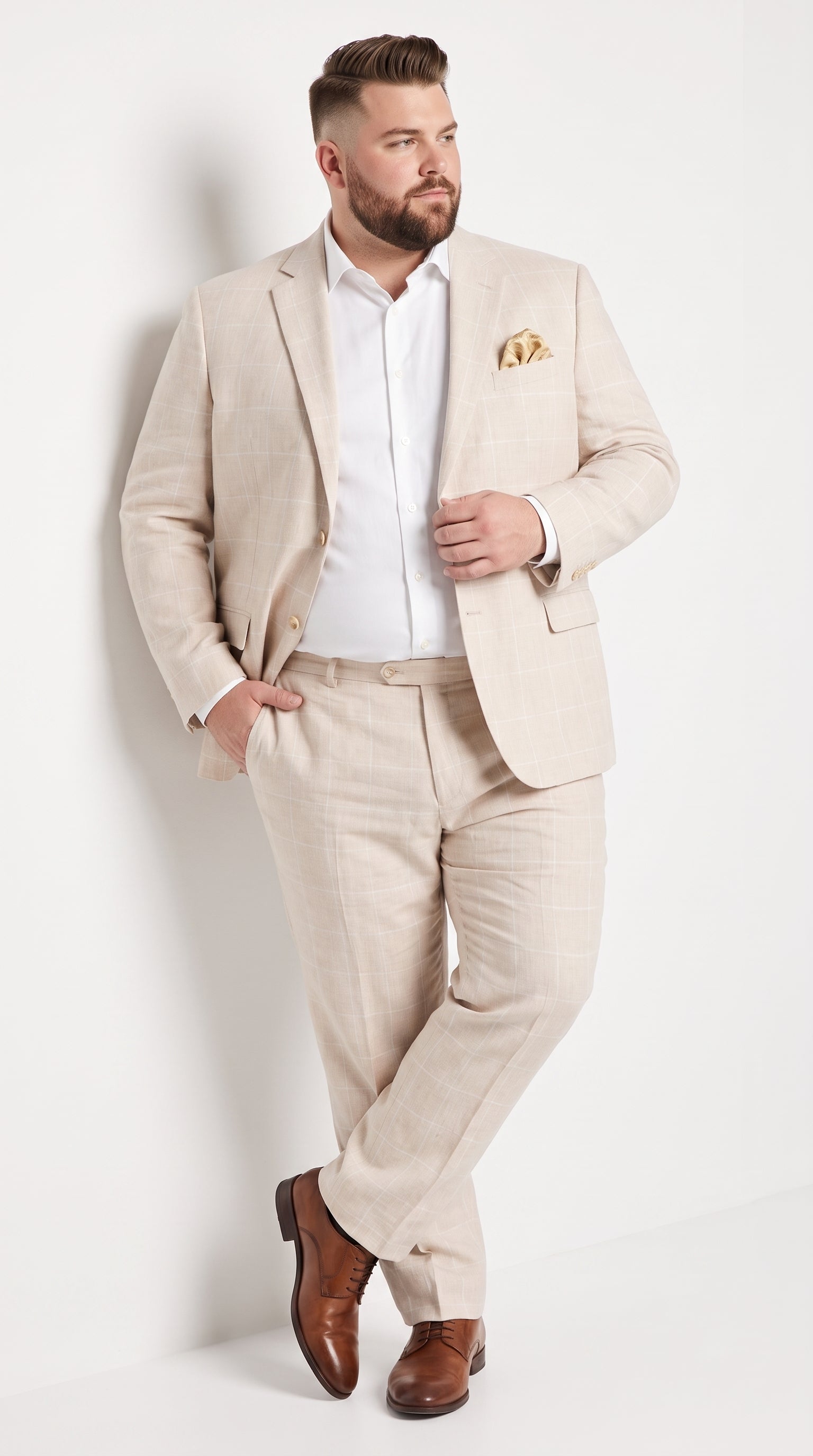 Men’s Big and Tall Beige Linen Suit – Summer Wedding and Formal 2-Piece Suit - 34 Short or Extra Small