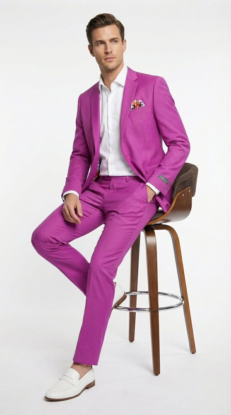 Mens Fuchsia 2 Piece Suit – Bright Pink Formal Suit for Men Stylish Wedding Party Prom Suit Magento Color - 34 Short or Extra Small