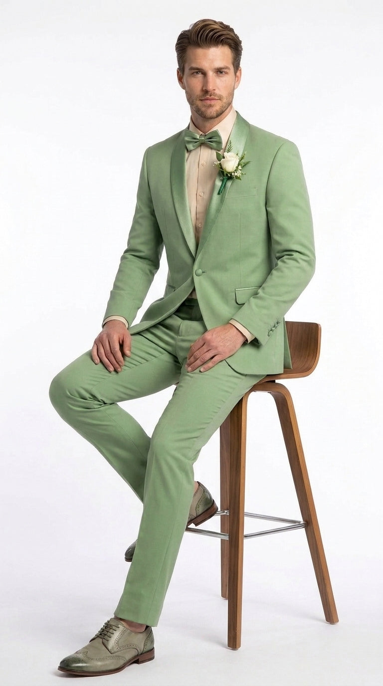 Mens Sage Green Wedding Tuxedo, Shawl Lapel Formal Groom Prom Tuxedo Suit - 34 Short or Extra Small
