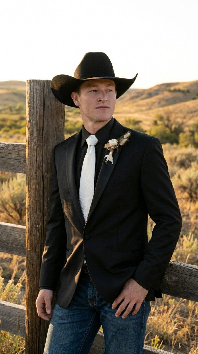 Men’s Black Tuxedo Western Blazer – Cowboy Style Formal Sport Coat Jacket for Dinner Jacket - 36 Short