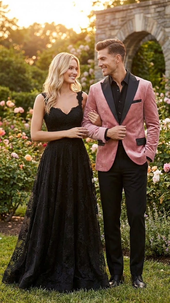Mens Dusty Rose Pink Velvet Blazer with Black Satin Lapel | Formal Sport Coat in Mauve Color + Bowtie