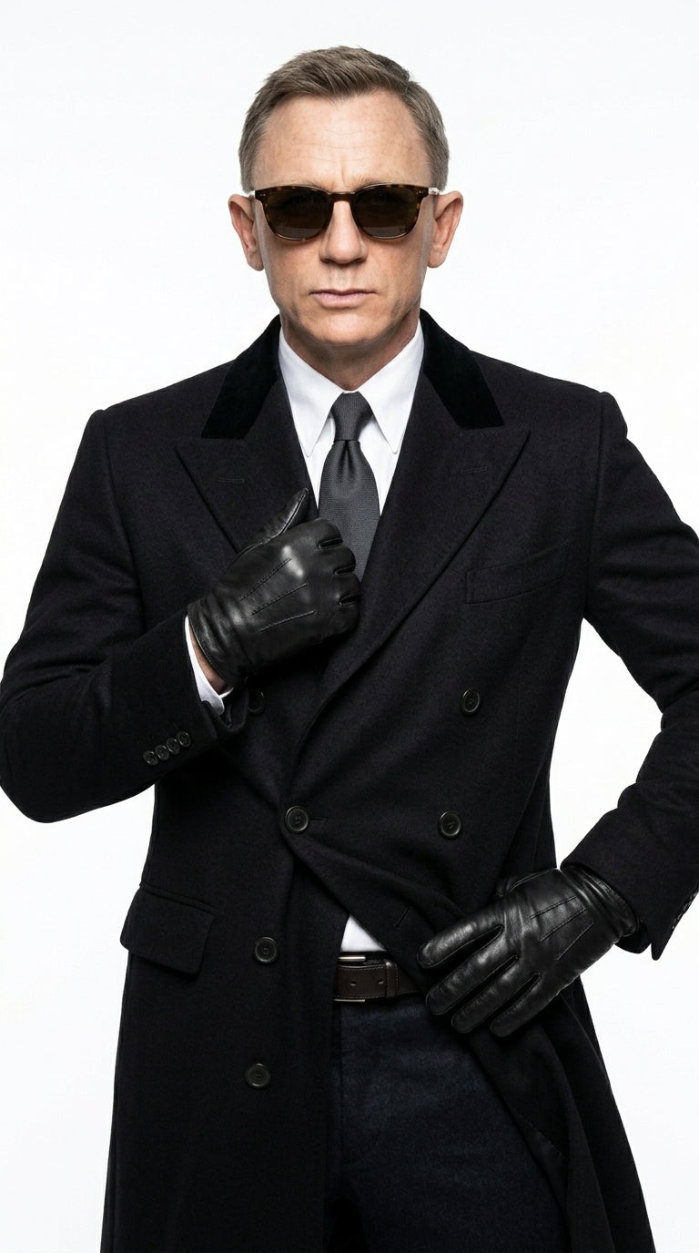 Men’s Black Double Breasted Overcoat, James Bond Inspired Long Formal Coat for Weddings, Business Events, Parties, and Winter Occasions - Coat Size 38