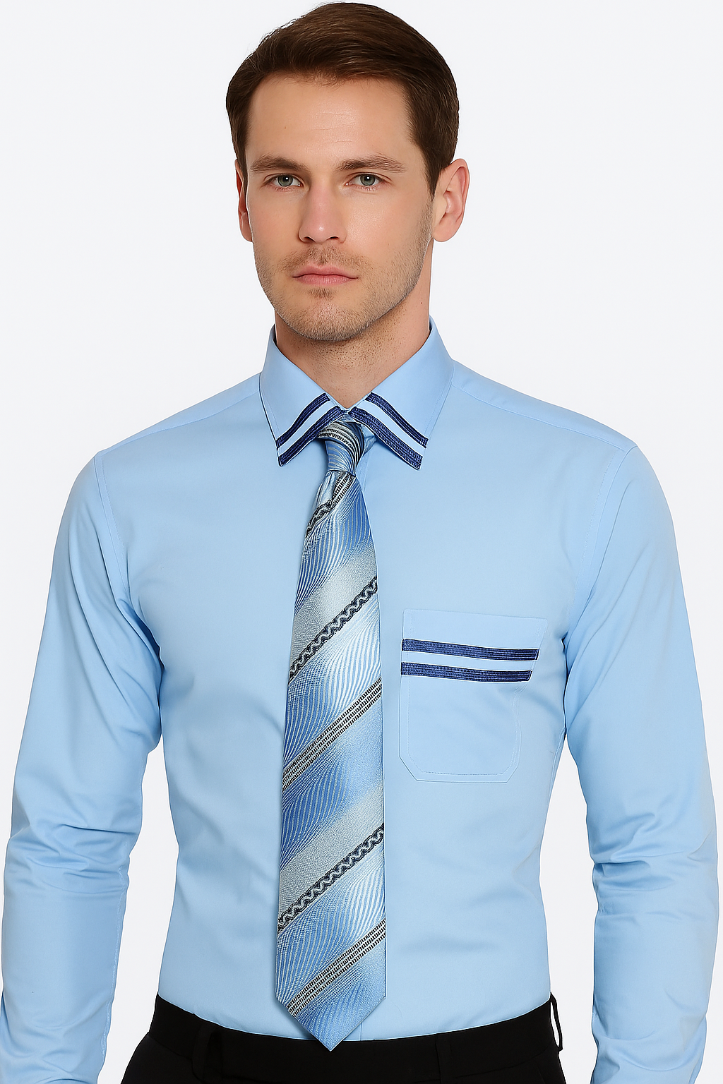 French Cuff With Tie And Handkerchief Style Multi-Color Men's Dress Shirt - Medium 15.5” Neck / 34-35” Sleeve