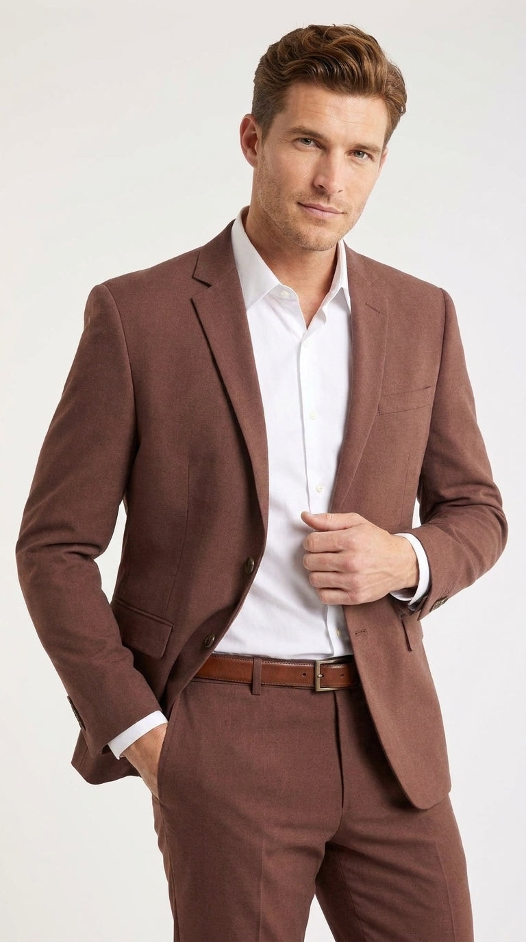 Men’s Coffee Brown 2-Piece Suit – Classic Two-Button Wedding, Business and Formal Suit - 34 Short or Extra Small