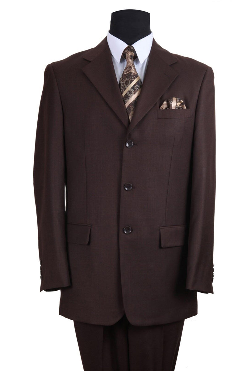"Classic Fit Men's 3-Button Textured Brown Pant Suit"