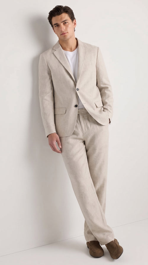 Men’s Informal Summer Suit, Light Beige Casual Linen Style Blazer and Pants Set