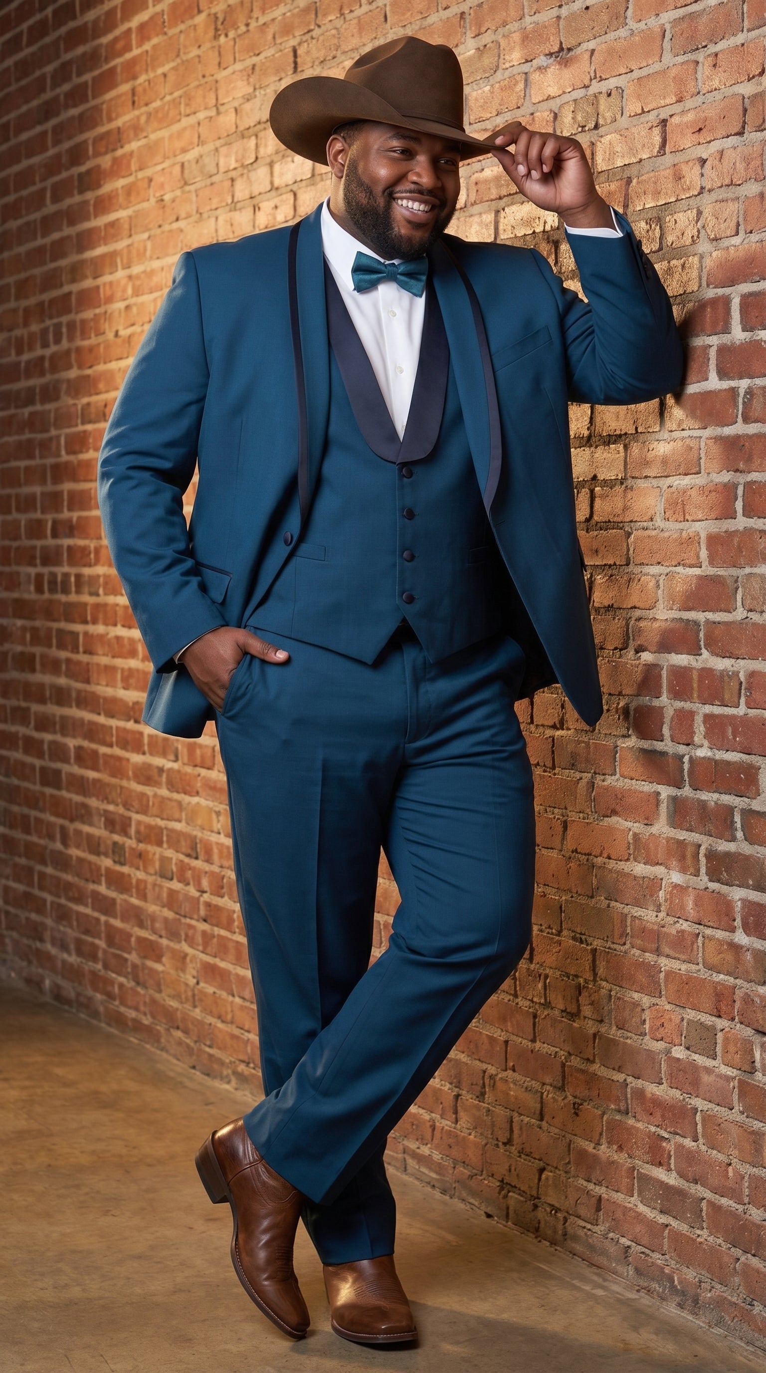 Men’s Teal Blue Western Tuxedo Suit, 3 Piece Cowboy Formal Wedding Prom Suit with Black Shawl Lapel Saphire