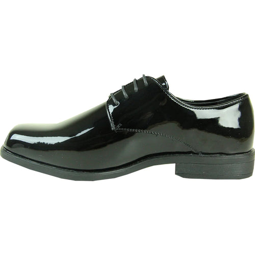 Bravo Mens Classic Plain Square Toe Shiny Patent Tuxedo Dress Shoe in Black