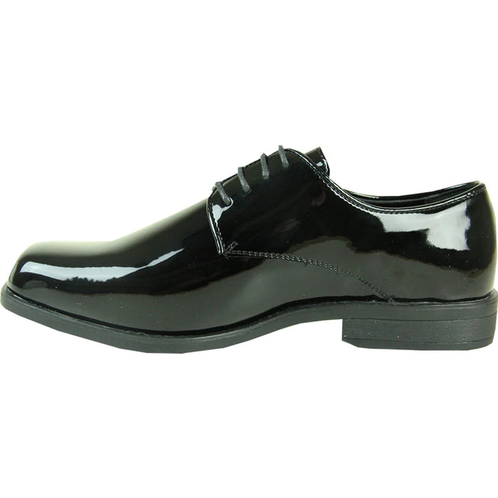 Bravo Mens Classic Plain Square Toe Shiny Patent Tuxedo Dress Shoe in Black