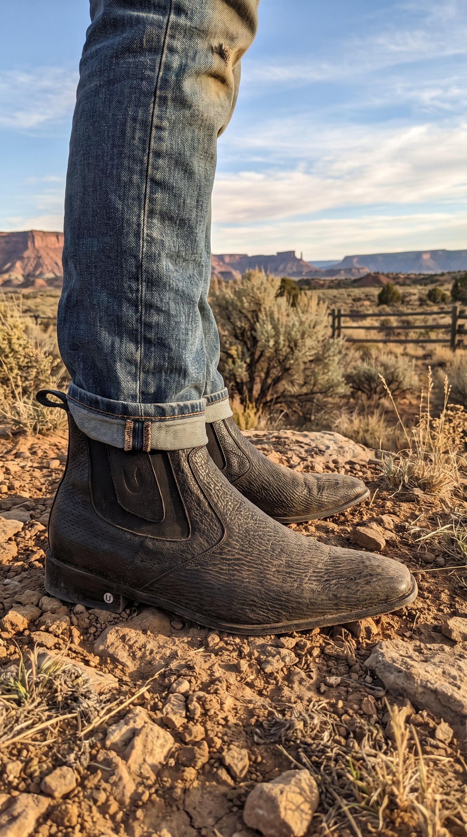 Men’s Shark Skin Cowboy Boots – Black Exotic Leather Western Chelsea Ankle Boots by Vestigium - 6
