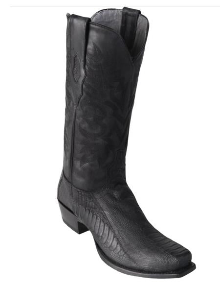Men's Black Ostrich Leg Square 7-Toe Cowboy Boots - Greasy Finish - Botas De Avestruz - 6.0 Standard / D / Medium