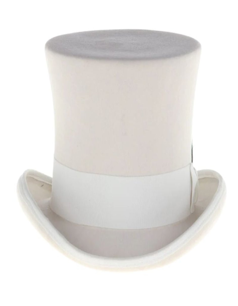 Victorian Steampunk Top Hat - 1800 19th Century - Dressy Loden Felt Top White Hat - S