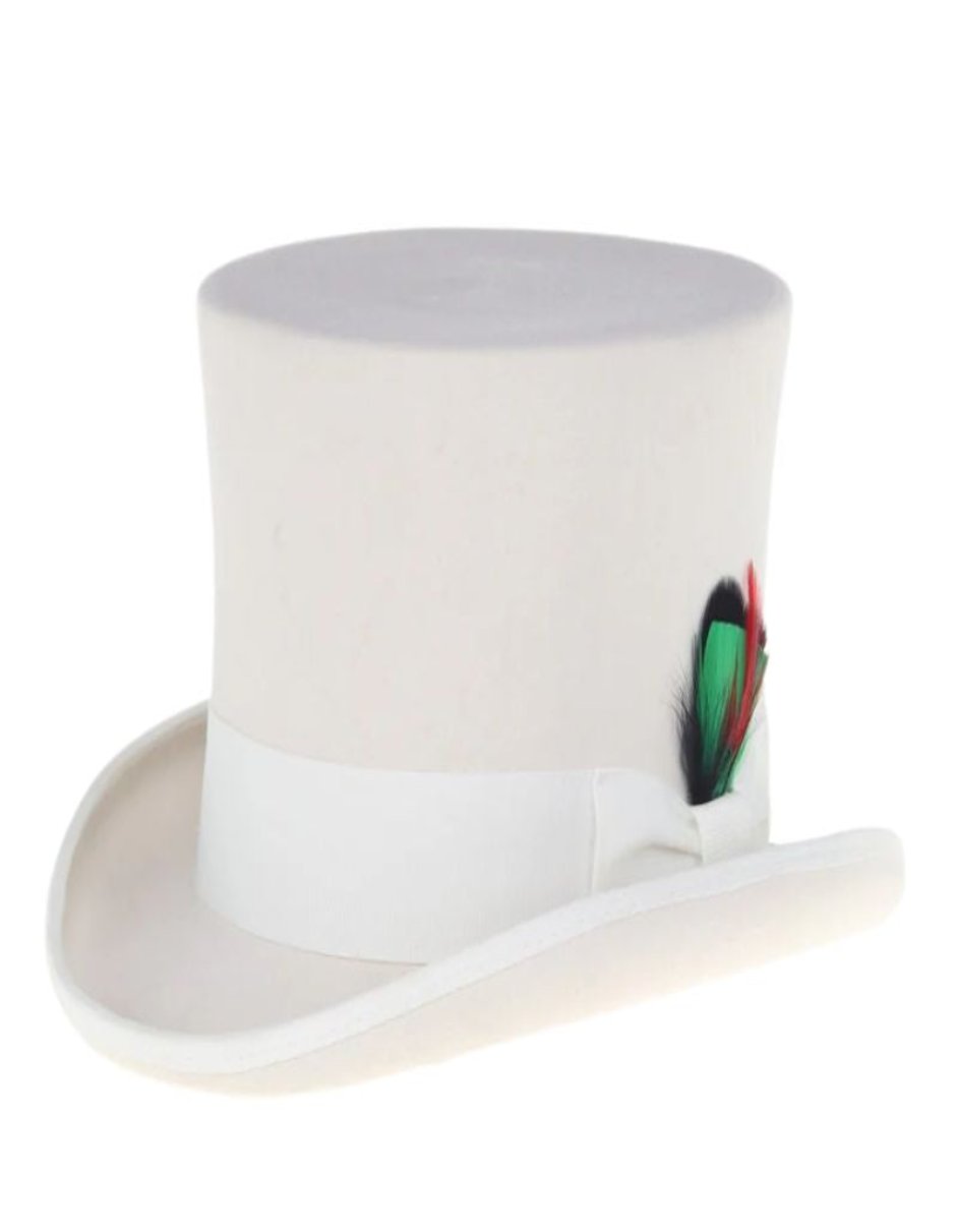 Victorian Steampunk Top Hat - 1800 19th Century - Dressy Loden Felt Top White Hat - S