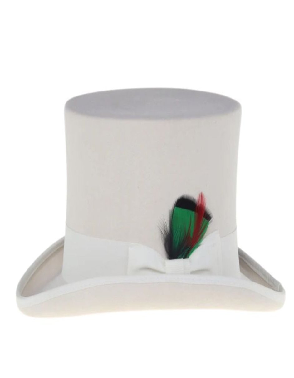 Victorian Steampunk Top Hat - 1800 19th Century - Dressy Loden Felt Top White Hat - S