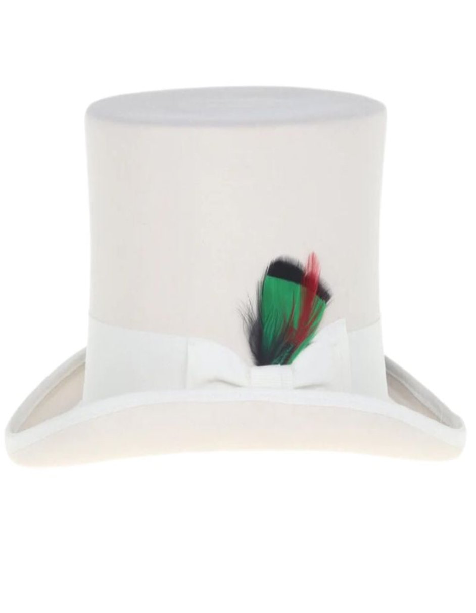 Victorian Steampunk Top Hat - 1800 19th Century - Dressy Loden Felt Top White Hat - S