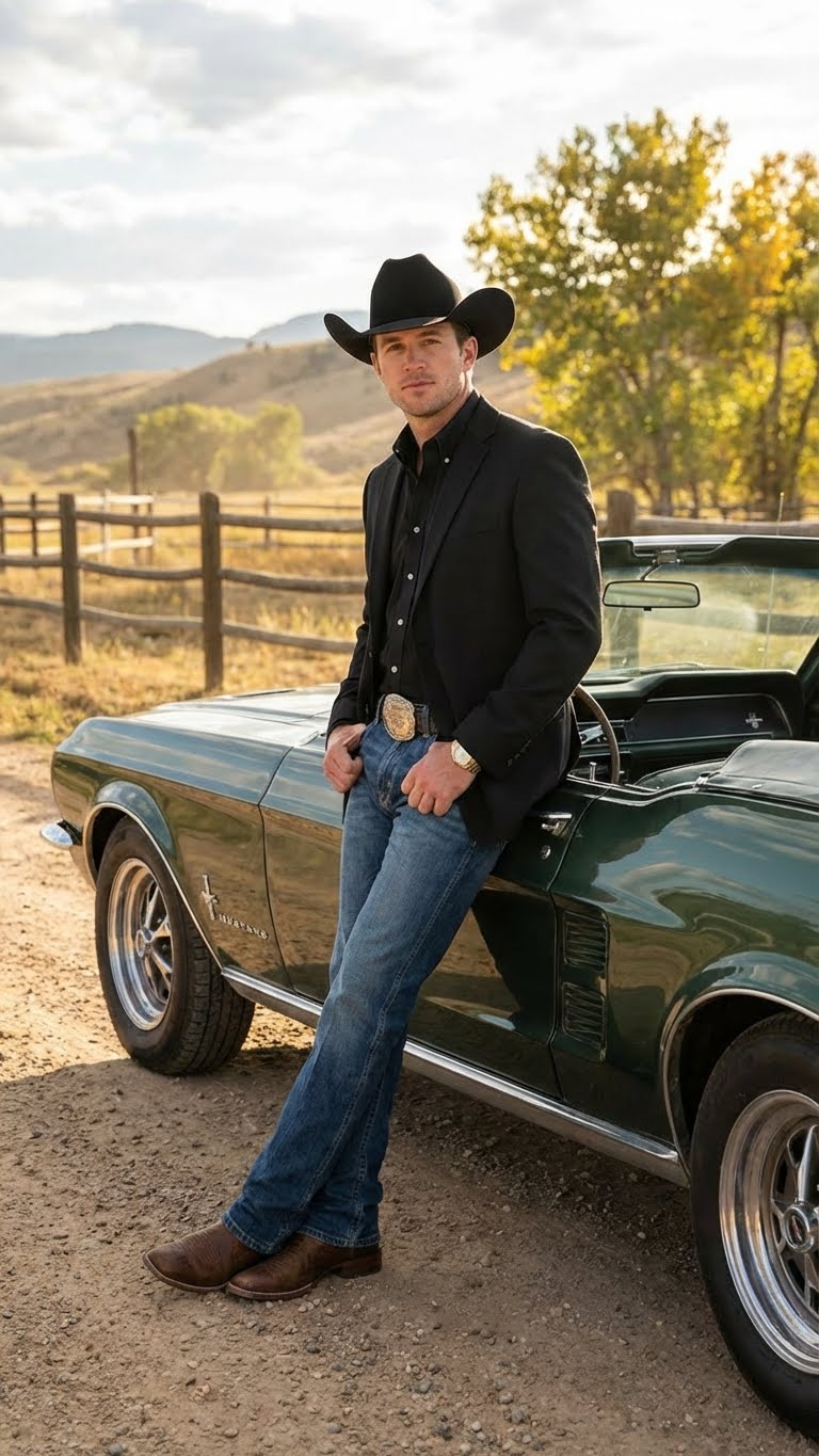 Men’s Black Western Blazer Jacket, Classic Cowboy Style Sport Coat for Casual Formal Wear with Jeans - 36 Short