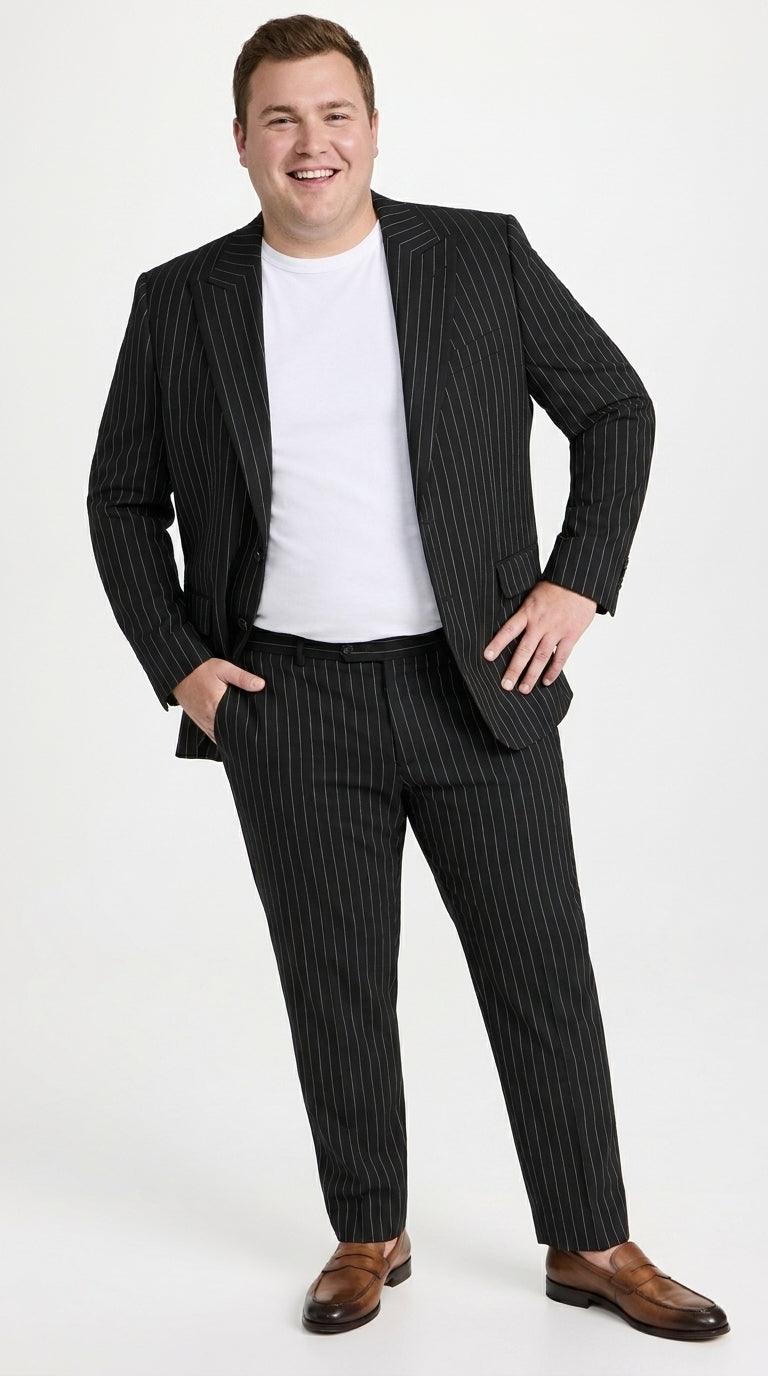 Men’s Black Pinstripe 2-Piece Tuxedo Suit – Two-Button Jacket and Matching Formal Pants - 34 Short or Extra Small