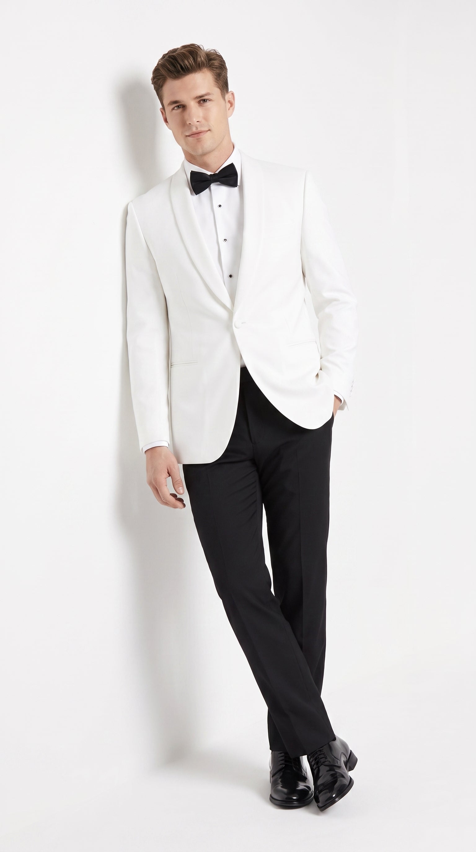 Men’s uniform White Dinner Jacket Tuxedo – Classic White Formal Tuxedo Jacket with Black Pants for Wedding, Prom & Black Tie Events - 34 Short or Extra Small