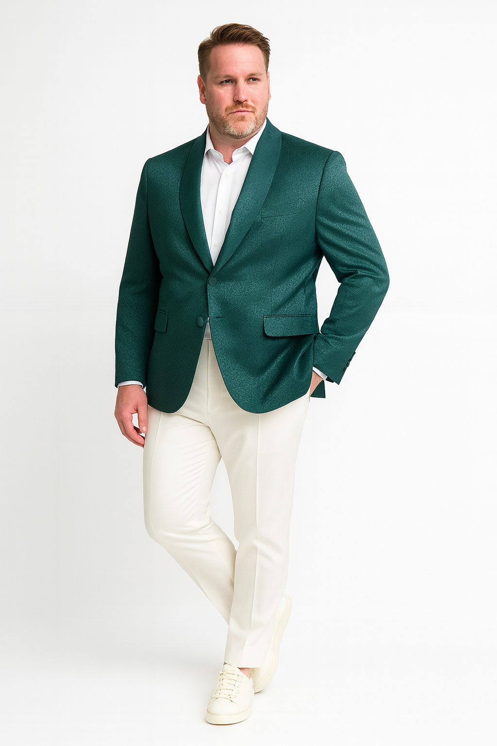 Menâ€™s Teal Green Floral Jacquard Blazer â€“ Slim Fit Tuxedo Jacket for Weddings, Proms, and Parties - 34 Short