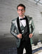 Mens One Button Organic Print Shiny Prom Tuxedo in Green