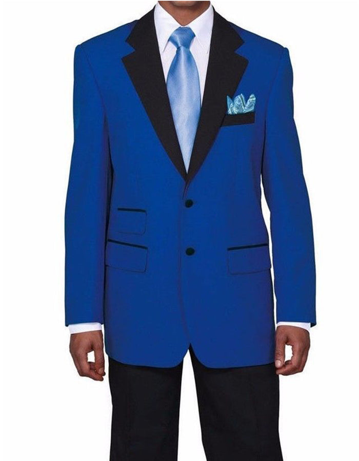 Mens Royal Blue Prom 2026 Tuxedo -Mens 2 Button Black Lapel Tuxedo in Royal Blue
