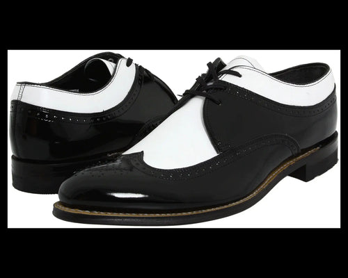 Mens 1920s Gangster Wingtip Dress Shoes - Black and White