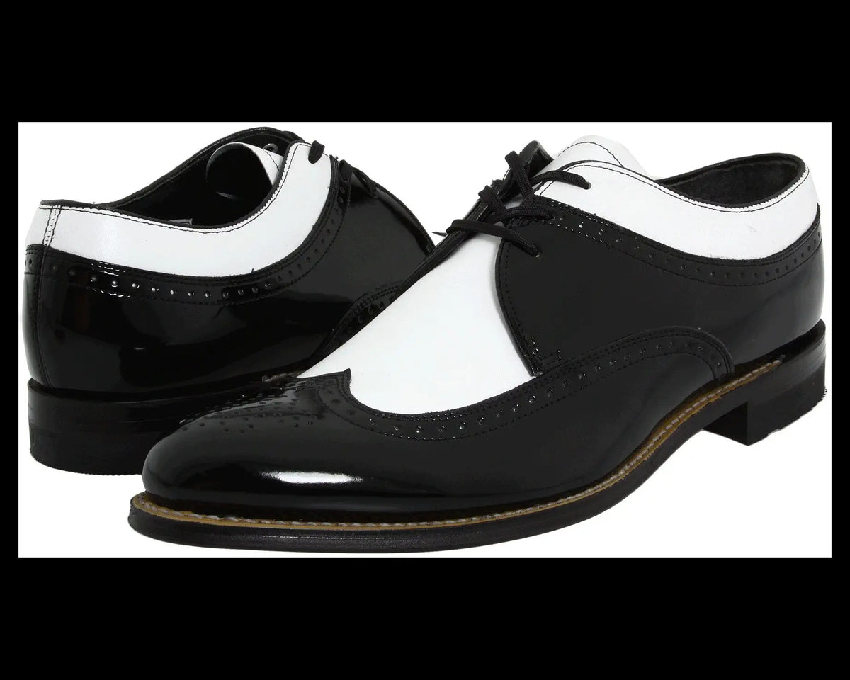 Mens 1920s Gangster Wingtip Dress Shoes - Black and White