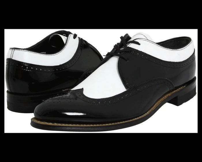 Mens 1920s Gangster Wingtip Dress Shoes - Black and White