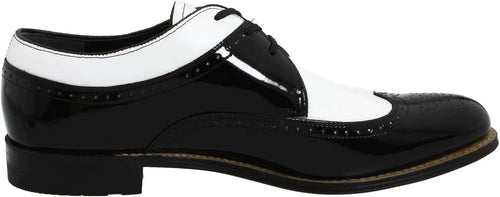 Mens 1920s Gangster Wingtip Dress Shoes - Black and White