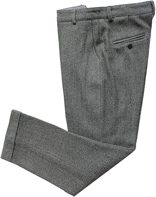 Mens Vintage Tweed Dress Pants Slacks Trousers Regular Fit Suit Pants in Grey