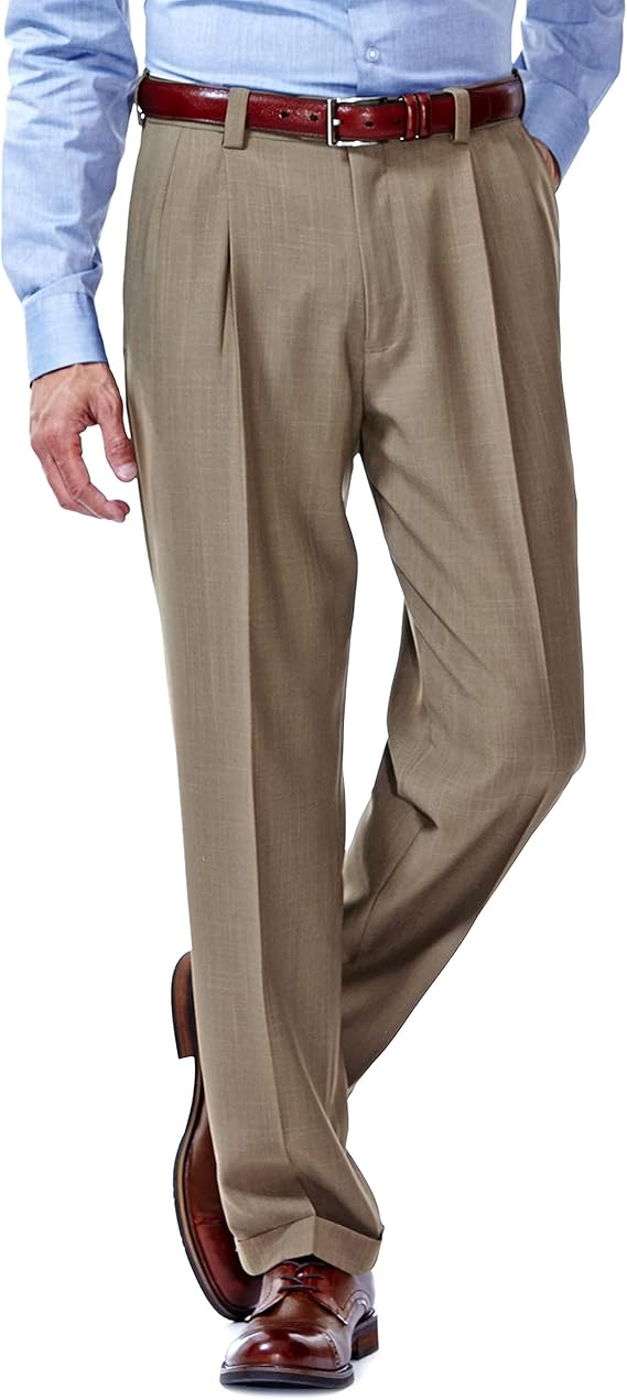 Mens E-Clo Repreve Classic Fit Pleat Front Dress Pant with Hidden Expandable Waistband - dress size pants : 28 Unfinished bottom