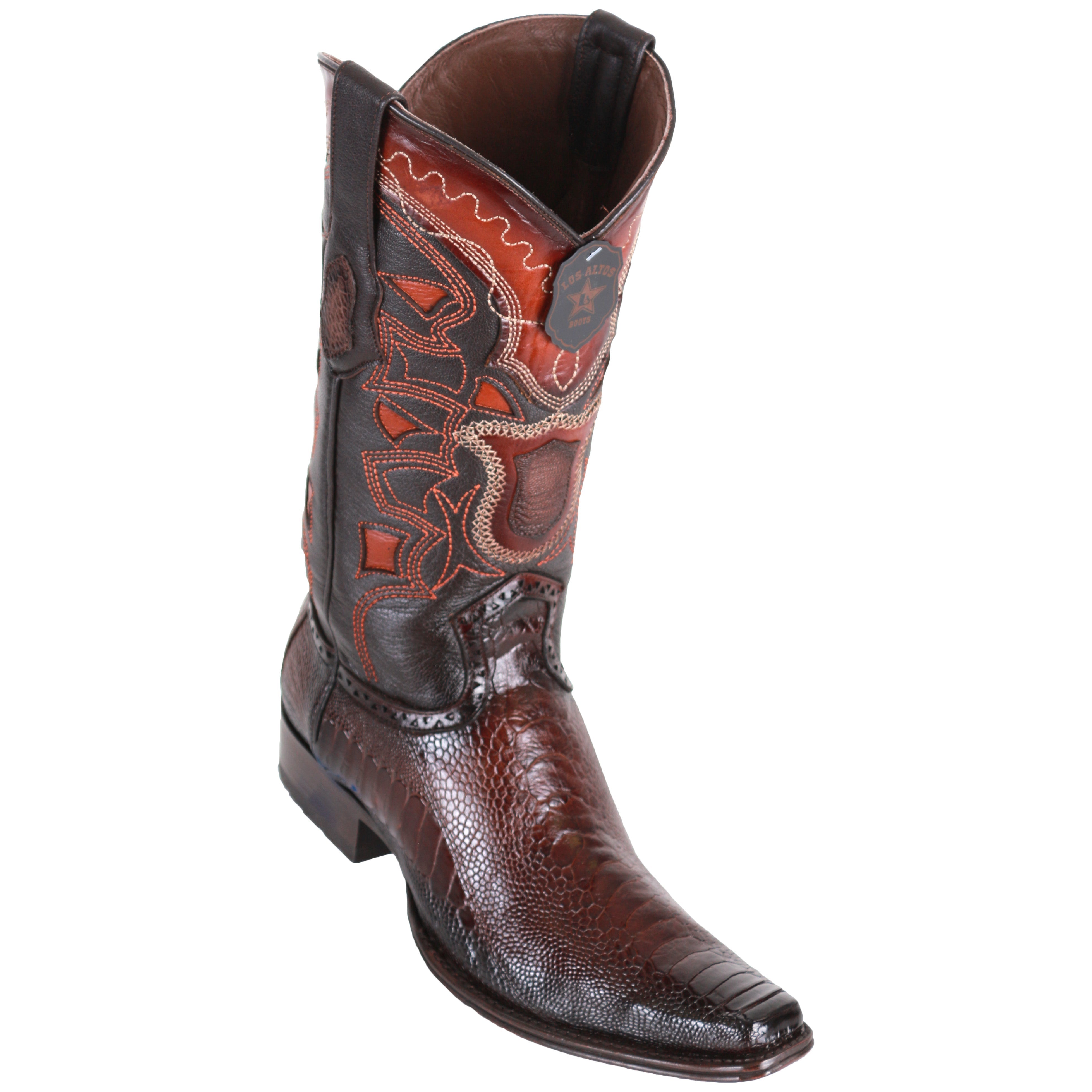Ostrich Leg Brown European Square Toe Western Boots - EE