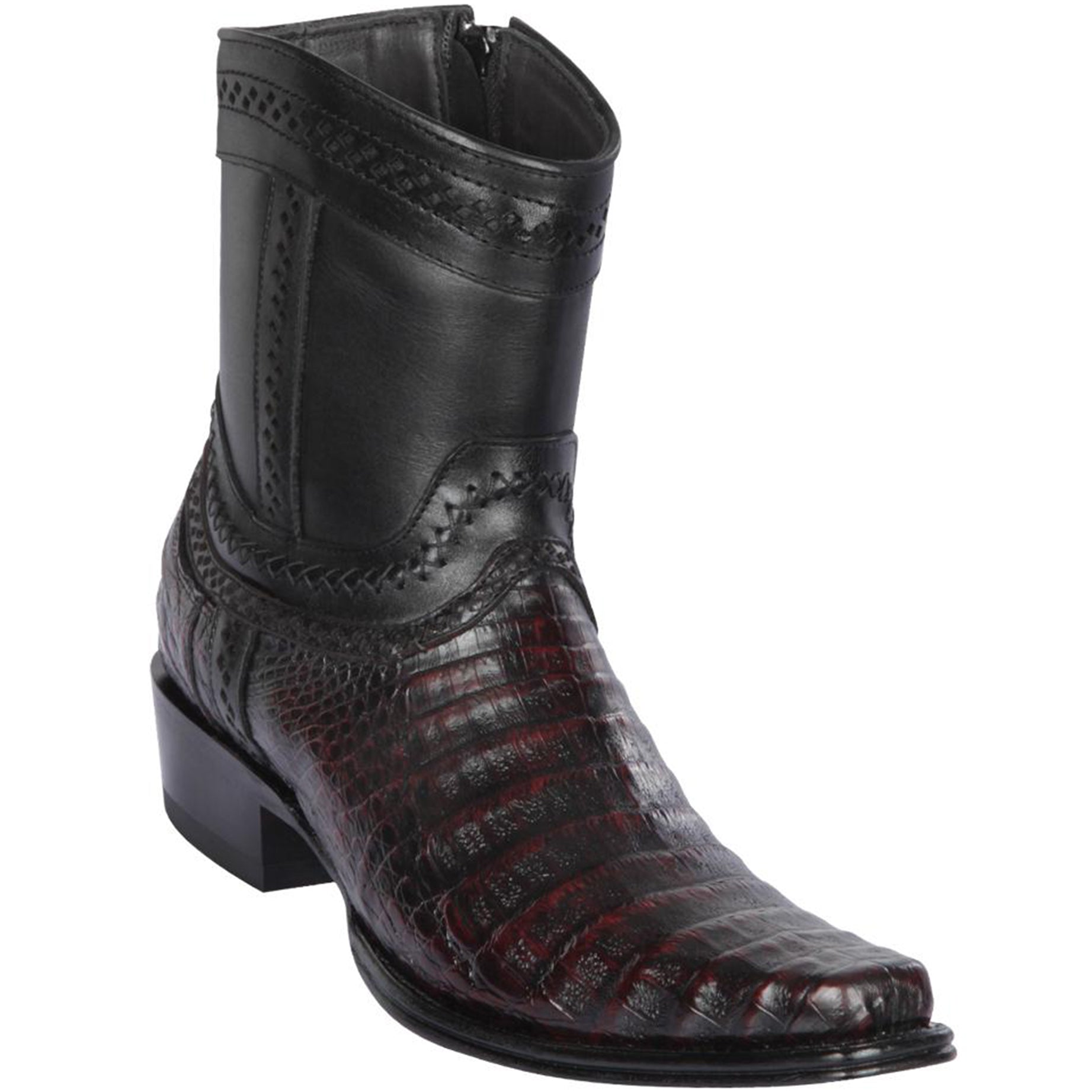 Caiman Belly Short Cowboy Boots Black Cherry - EE