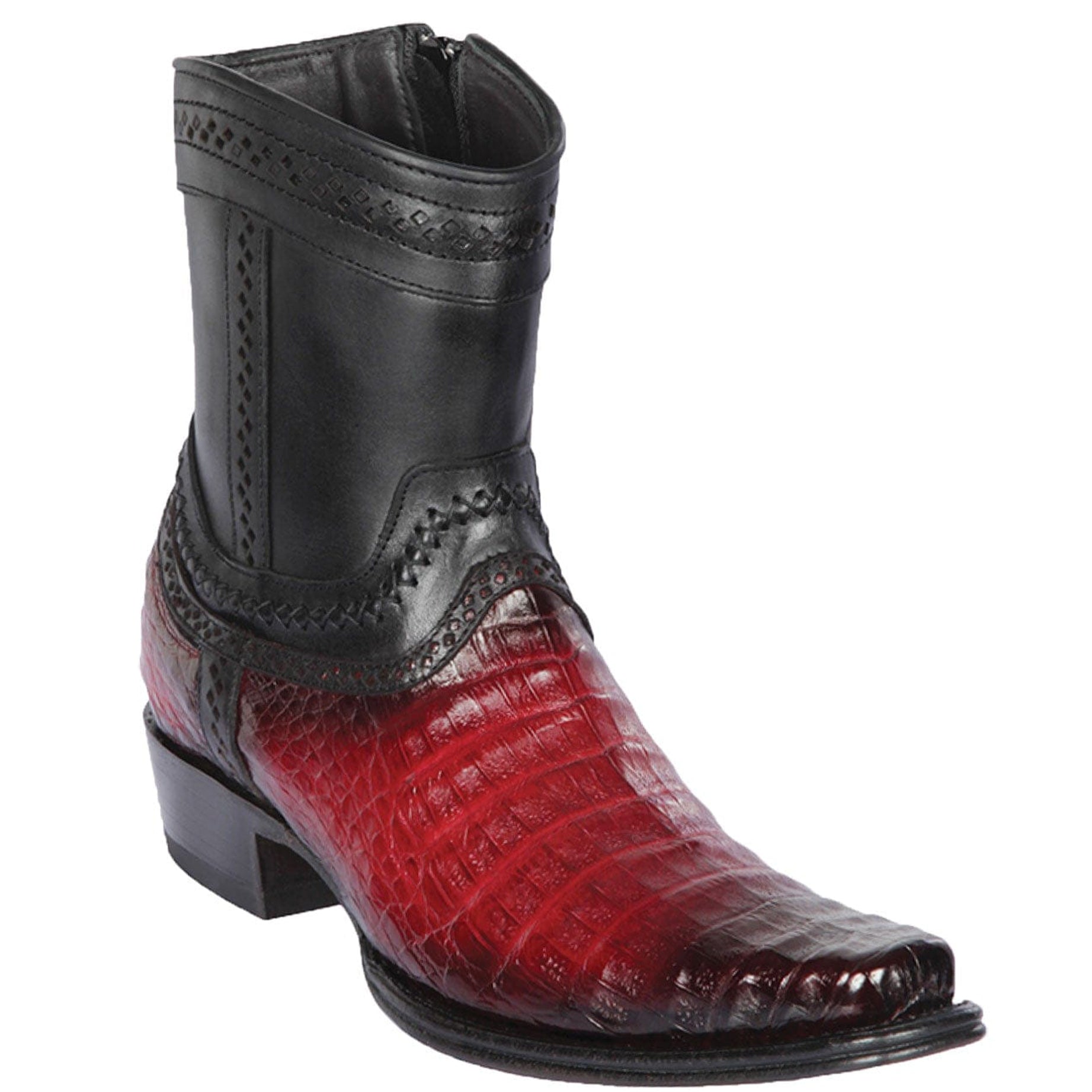Caiman Belly Short Cowboy Boots Burgundy - EE