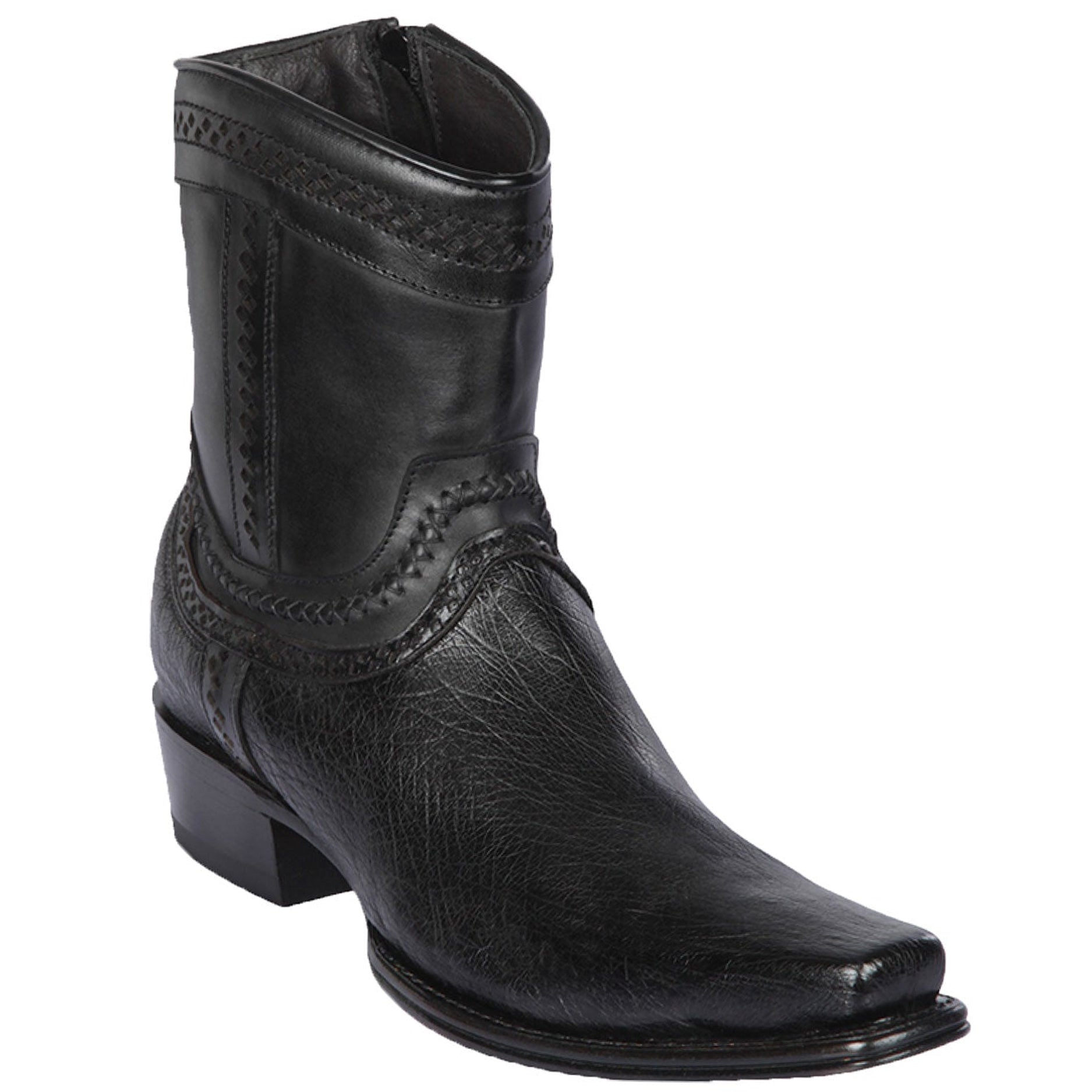 Smooth Ostrich Black Short Cowboy Boots - EE
