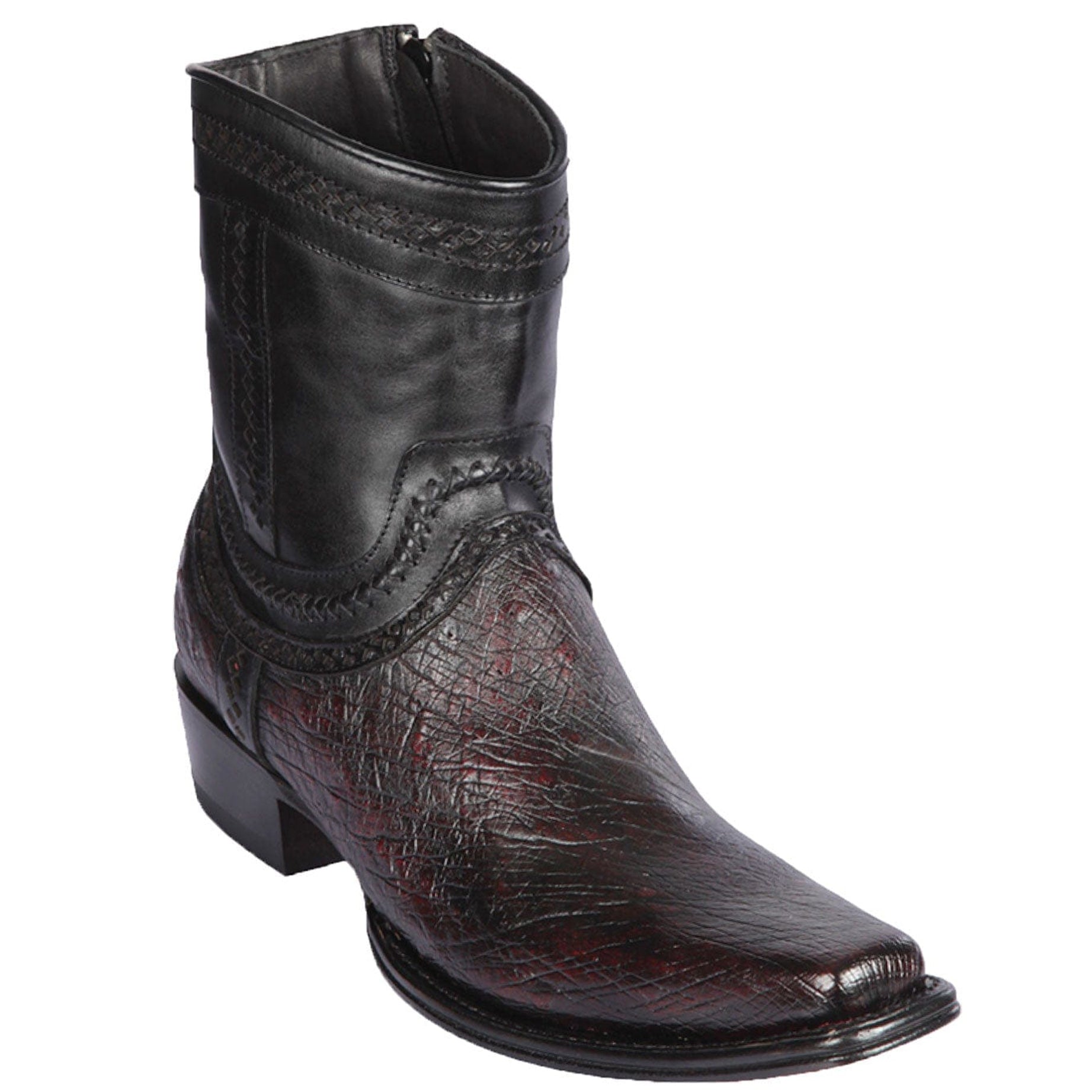 Smooth Ostrich Short Cowboy Boots Black Cherry - EE