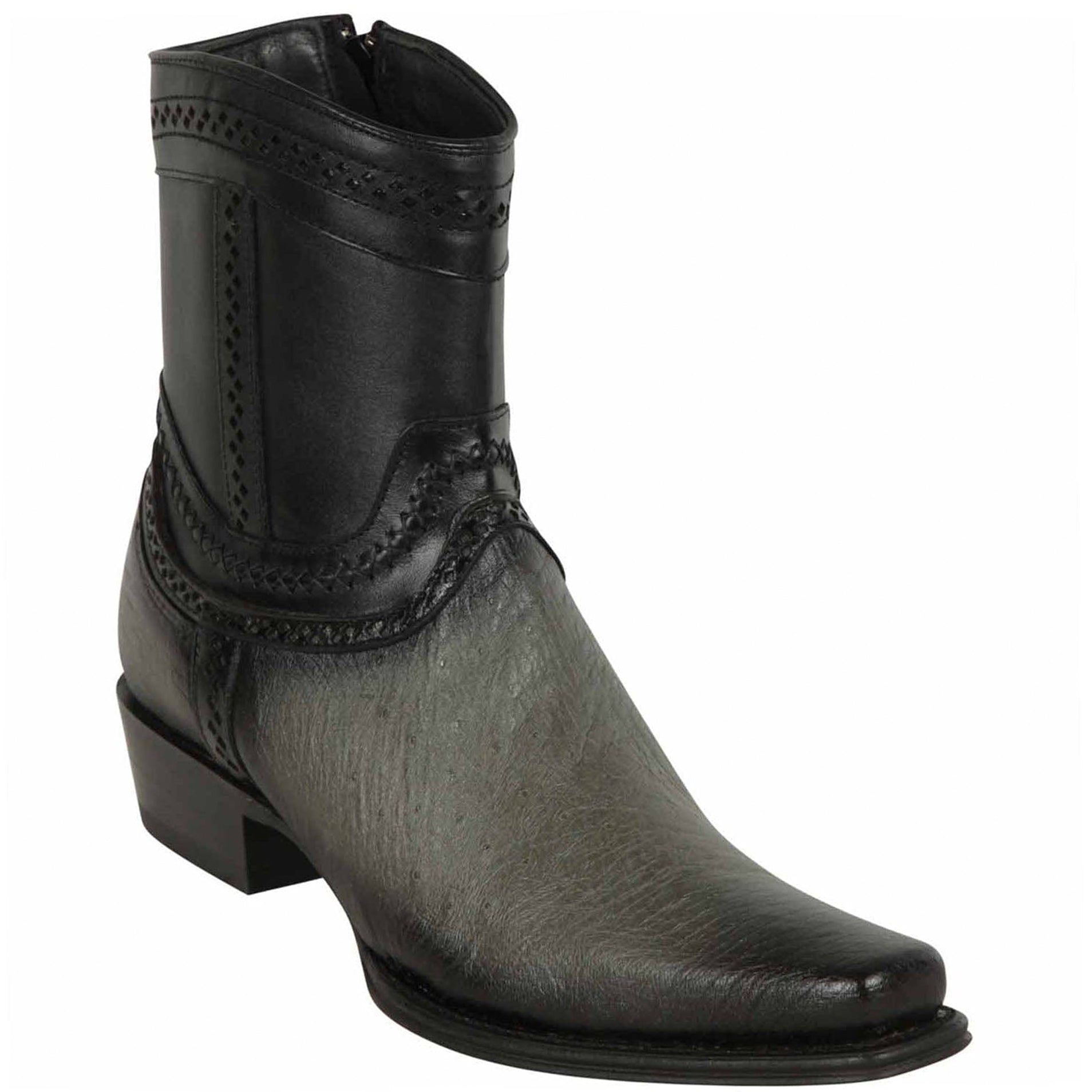 Grey Smooth Ostrich Short Cowboy Boots - EE